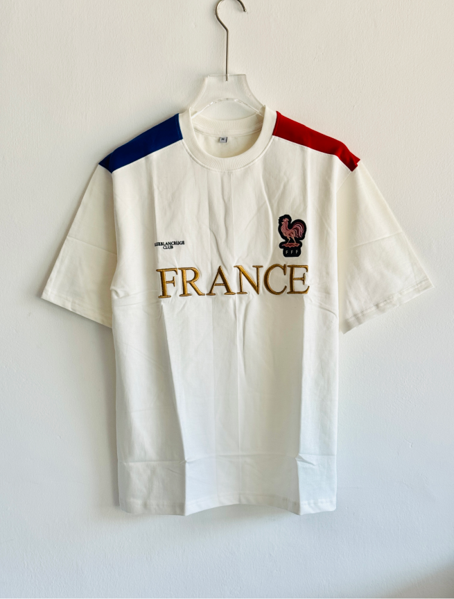 TSHIRT FRANCE WHITE FIVESLEEVE EMBROIDERY (S)