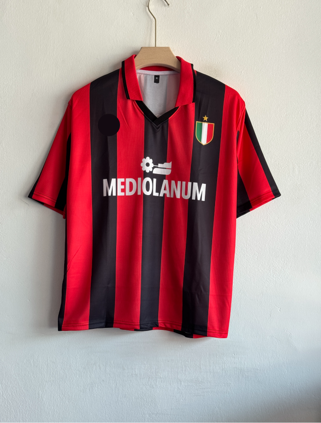ACMILAN 1990-91 HOME KIT VAN BASTEN FIVESLEEVE POLO (S)