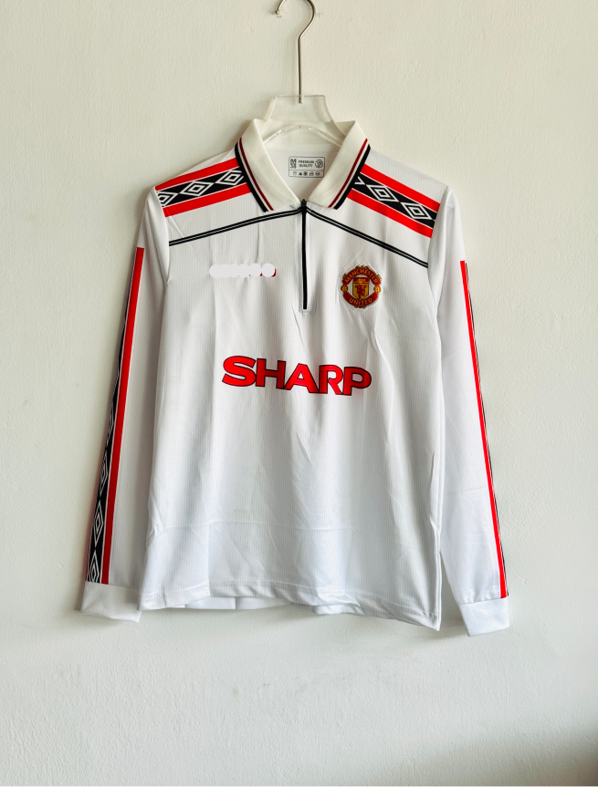 MANCHESTER UNITED 1998-99 WHITE KIT BECKHAM FULLSLEEVE POLO EMBROIDERY (L)